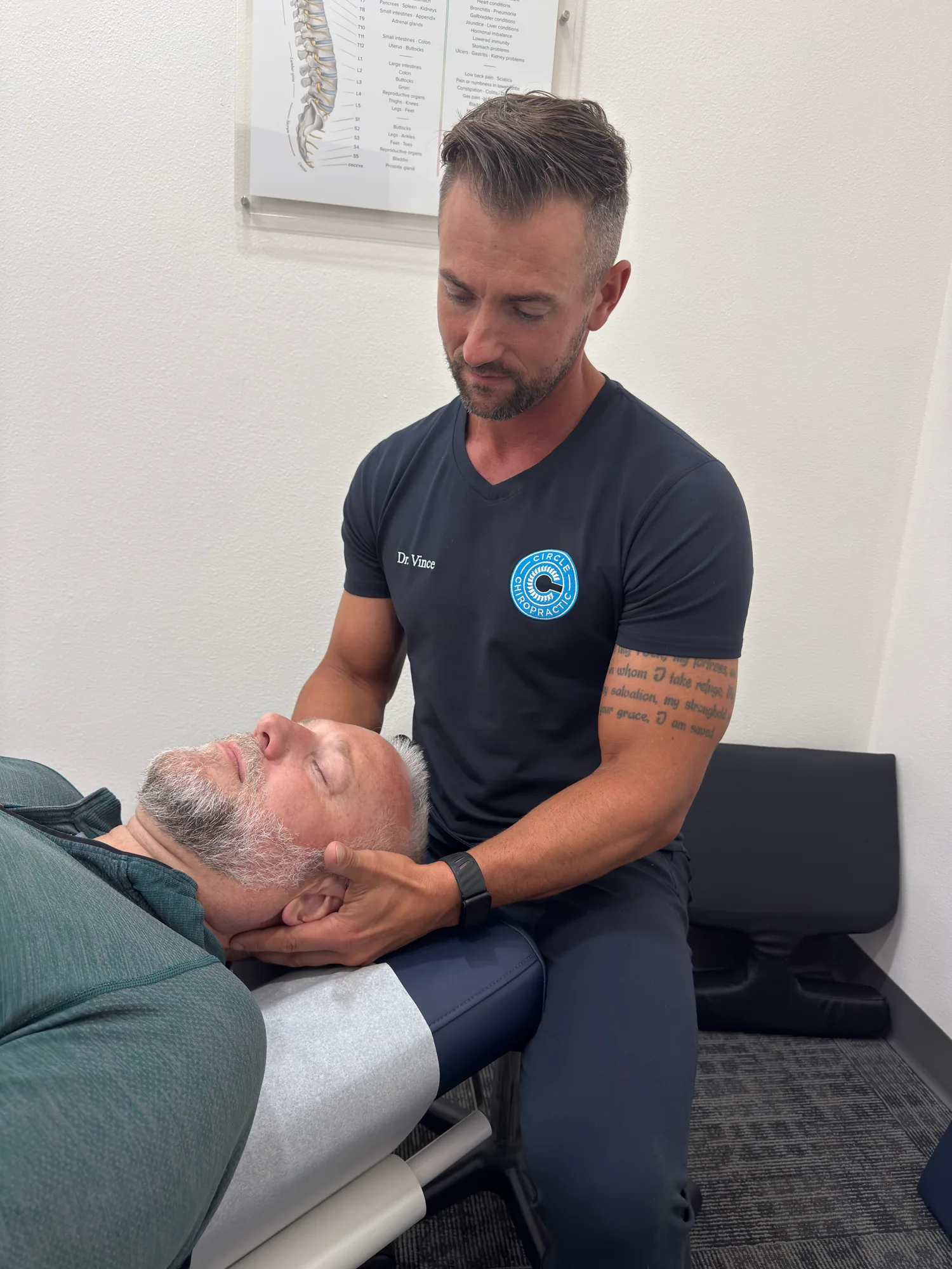 Dr. Vince performing a gentle chiropractic adjustment at Circle Chiropractic